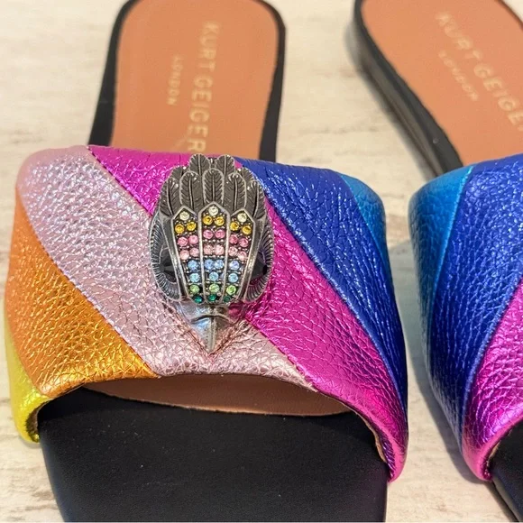 Kurt Geiger Kensington Flat Sandals Rainbow Metallic Stripe Slide Size 36.5 EU - Picture 5 of 16